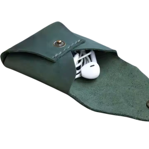 New Design Vintage <strong>Crazy</strong> Horse Leather <strong>Earphone</strong> Clip Holder Cable Organizer Small Size Genuine Leather <strong>Earphone</strong> Case - Product Image 1