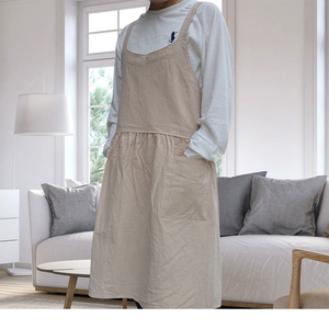 <span class=keywords><strong>Delantal</strong></span> de algodón y lino de gran tamaño, cruzado Sin ataduras, ropa de trabajo para maestros de jardín de infantes, cubierta de pintura, personalizado para mujer - Product Image 4