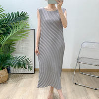 Robe mi-longue plissée Miyake, nouvelle collection été, haut de gamme, tissée à la main, unie, écologique, respirante, vintage, à manches longues, polyvalente et décontractée