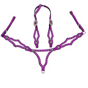Kaamkaaj Ensemble de sellerie western en cuir véritable pour cheval, avec têtière et collier de poitrage à surpiqûres à boucles, personnalisable, pour l'équitation, coupe standard - Product Image 1