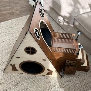 202606 Grand château moderne en bois pour lapins, niche, cachette et <span class=keywords><strong>habitat</strong></span> intérieur, mobilier pour lapins - Product Image 5