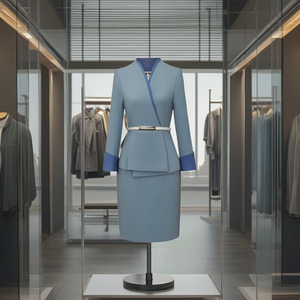 Ropa de <span class=keywords><strong>mujer</strong></span> de fábrica, elegantes trajes de oficina de gama alta para <span class=keywords><strong>mujer</strong></span> con ajuste a medida, <span class=keywords><strong>traje</strong></span> Formal de negocios, falda, cuello en V, botón de cinturón - Product Image 1