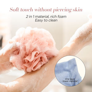 Vente en gros Loofah doux et gant de toilette 2 en 1 éponge de bain Loofah <span class=keywords><strong>serviette</strong></span> boule de bain avec cordon éponge de douche pour le corps - Product Image 3