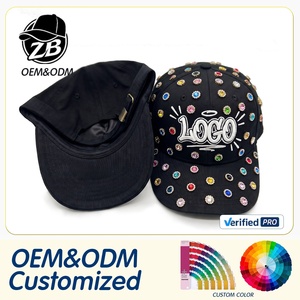 Custom Adjustable Twill <b>Vintage</b> Baseball <b>Cap</b> with Rhinestone Crystals Mixed Colors Full Sparkle Gem Bling - Product Image 1