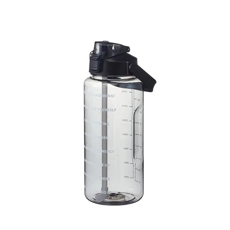 Grande 2L tazza di acqua sportiva resistente allo schiacciamento con manico e paglia di plastica trasparente per uso alimentare per palestra e attività all'aperto