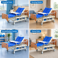 Lit médicalisé à manivelle mécanique avec dossier intégré et contour en bois pour positionnement corporel complet, idéal pour les chambres de patients