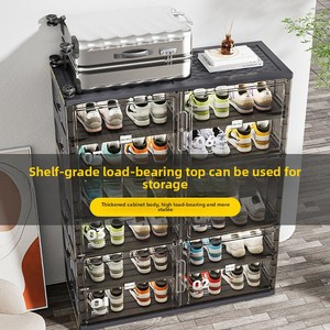 Range-chaussures pliable en plastique sans installation, avec portes de rangement et de présentation, style minimaliste transparent personnalisé, pour la maison - Product Image 4