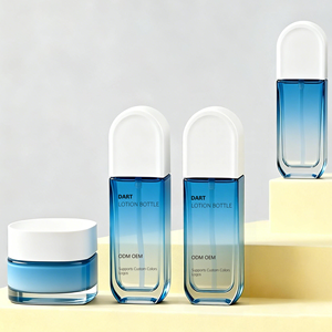 Ensemble d'emballages cosmétiques monolithiques : Bouteille de lotion en verre de luxe à capuchon arche, flacon pompe, ensemble cosmétique à paroi épaisse, vente en gros, logo personnalisé - Product Image 1