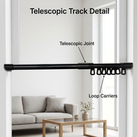 Rail de rideau télescopique en aluminium noir sans découpe, réglable, extensible, silencieux et fluide, 0,65-5,1 m, fixation murale ou plafond
