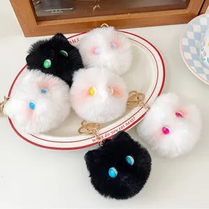 Netter Kunst pelz Rouge Cat Ball Plüsch Schlüssel bund Pom Pom Schöne Tier puppe Schlüssel anhänger Ring für Frauen Mädchen Tasche Anhänger