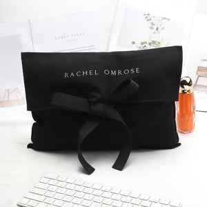 Wholesale Custom Logo Printing Black Cotton Envelope Pouch High Quality Twill Cotton Gift Cosmetic <b>Dust</b> <b>Bag</b> With Tie - Product Image 1