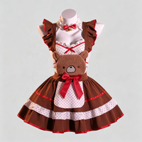 Costume de cosplay de demoiselle d'honneur Ours Brun pour femme, robe sans manches à volants, tablier à nœud rouge, tenue de fête d'Halloween pour jeu de rôle Anime