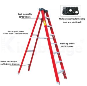 8 Feet Foldable Insulated Fiberglass A-Frame Single Side <strong>Step</strong> Tray Ladder FRP for Outdoor Household Decorative <strong>Safety</strong> Use - Product Image 2