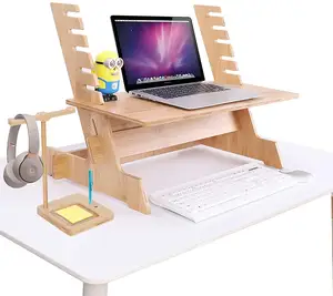 Convertidor de escritorio de pie de bambú, Monitor de pie para escritorio