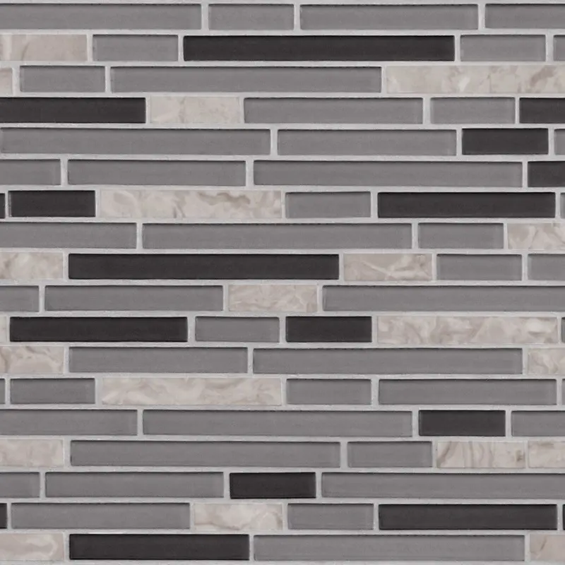 Sunwings Glass Mosaic Tile | Stock in US | Glass and Stone Linear Mix Black Interlocking Mosaics Wall And Floor Tile