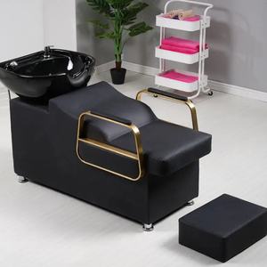 Beauty Salon Shampoo Backwash Unit Sink Station Washing Hair Bed Tilting Ceramic Sink With Adjustable Seat - Product Image 1