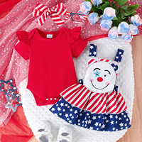 Ensemble de tenue pour bébés filles, robe barboteuse avec applique de clown et d'aigle, avec bandeau, Costume patriotique pour la fête de l'indépendance pour tout-petits