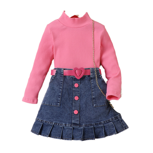 Nuevo Conjunto para Niña de Falda, Top de Manga Larga y Falda Corta Plisada de Mezclilla, Estilo Occidental, Rosa para Cumpleaños, Conjunto <span class=keywords><strong>Vaquero</strong></span> Infantil - Product Image 2