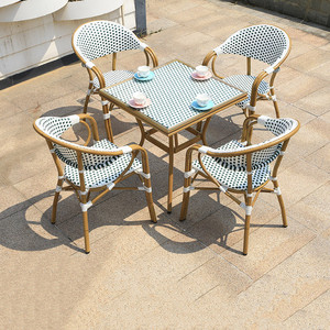 Muebles de jardín al aire libre Metal Bambú Aspecto Estilo francés Bistro Patio Silla de mimbre - Product Image 2