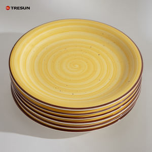 Plato de gres occidental pintado a mano de diseño italiano, juego de cena de cerámica, platos de cena planos redondos - Product Image 2