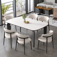 Ensemble table et chaises de salle à manger en dalle de roche, plateau en dalle de roche, pieds en acier carbone, 6 places, style italien, luxe léger, mobilier moderne pour salle à manger