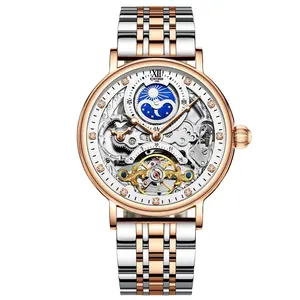Relógio de turbilhão vintage de aço inoxidável, relógio com esqueleto mecânico automático, menor de carbono, para relógios de pulso de homem
