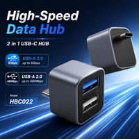 Mini Hub USB C 2 en 1 de Aluminio Ultracompacto, Adaptador Divisor de Tipo C a Doble USB A 3.0 2.0 para Laptop, MacBook, PC