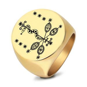Anello in Acciaio Inossidabile R153 con Simboli Veve, Sigillo Vodou Lwa Loa <span class=keywords><strong>Ti</strong></span> Jean Petro, Incisione Laser Voodoo, Amuleto Talismano, Gioiello - Product Image 2