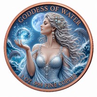 Pièce de monnaie en cuivre pur 999 de 1 oz, série Mythe des Quatre Éléments, déesse en relief 3D, couleur UV, édition collector colorée
