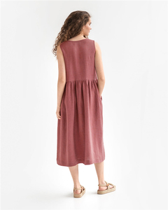 2025 Summer Casual High Quality Sleeveless 100% <strong>Linen</strong> Long <strong>Maxi</strong> <strong>Dress</strong> With Side Pockets - Product Image 5