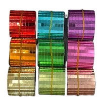 Tuiles de miroir disco, autocollantes, en verre véritable coloré, tuiles de miroir autocollantes, mosaïque de miroir carrée