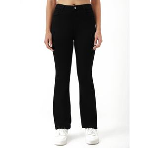 Pantalones Vaqueros de Mezclilla Negros Sólidos de Cintura Alta y Corte Regular, Estilo Casual para Mujer, Más Vendidos - Product Image 1