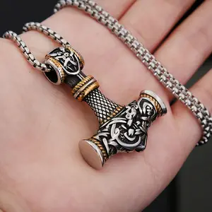 Benutzer definierte Großhandel Vintage Wikinger Celtic Thor Hammer Amulett Charm Halskette Edelstahl Herren Gothic Schmuck Anhänger