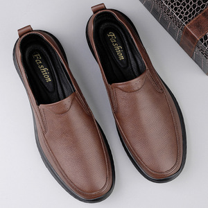 Autumn Breathable Head Toe Men's Leather <b>Shoes</b> Slip-On Wear-resistant Non-slip <b>Soft</b> <b>Sole</b> Business Casual Middle-aged Elderly - Product Image 4