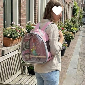 Sac à dos transparent transfrontalier pour le transport d'animaux de compagnie, pliable, à double bandoulière, rose et gris - Product Image 1