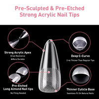 2025 Fashion Art Nail Acrylic Nails Tips Haft Matte Long Stiletto Full Cover Pre-Sculptled Gel Tips Nails 180pcs