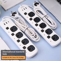 Multiprise domestique avec protection individuelle contre les chocs électriques, prises britanniques norme Hong Kong, câblage et ports USB