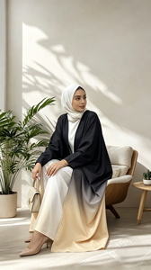 6750# Latest Chic Polyester Abaya Batwing Sleeves Pretty Gradient Color Women Cardigan Classy Eid Open Abaya - Product Image 3