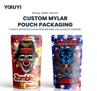 Sachet personnalisé en PET Mylar imprimé, anti-odeur, résistant aux enfants, avec fermeture éclair, idéal pour les sachets stand-up de 3,5g, 5g, 10g pour le stockage de snacks et aliments.