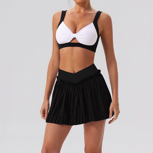 Women 2 In 1 Tennis Skirt Sets Sleeveless Sports Top Pleated Skirt Quick Dry Athletic Golf Workout Activewear Outfit For Ladies - Product Image 4