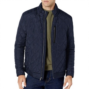 Chaqueta Acolchada Azul Marino para Hombre, Cuello Alto, Cierre de Cremallera, Casual, Resistente al Viento, Relleno de Poliéster, para Otoño - Product Image 1