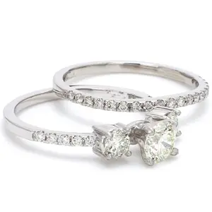 Sciolto bianco cresciuto diamante 3 pietra fatta fascia naturale diamante uomo per anelli femminili oro 1 pezzo alla moda campione anelli di fidanzamento IGI
