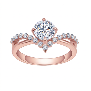 Bague de fiançailles en argent sterling 925 avec diamant de laboratoire rond, sertie en couronne, en forme de V, bijou de promesse nuptiale pour femme - Product Image 3