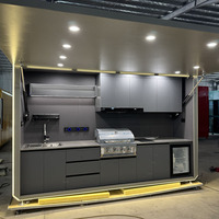 Meubles de cuisine modulaires d'extérieur en acier inoxydable avec évier, station barbecue pliable, éclairage, pare-soleil et hotte aspirante pour patio et jardin
