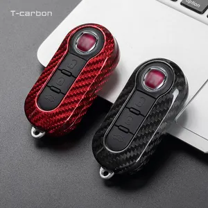 T-carbon Carbon Fiber Key Fob Cover Fit For Fiat Abarth 500 Fashion Styling Car Key Covers Interior Accessories Car Key Case