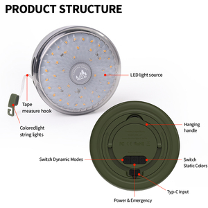 إضاءة تخييم مقاومة للماء IP44 مباشرة من المصنع، سلسلة أضواء بسبعة ألوان وأوضاع ديناميكية، مع شريط تخزين، إضاءة خارجية للتخييم - Product Image 4