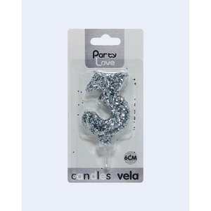 Party Love <b>Candle</b> Number 3 Silver Glitter 6Cm Birthday Cake Decor - Product Image 2