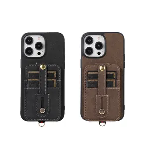 Flip Card Slot Stand Function Leather Cross Body Strap Luxury Cell Phone Case For IPhone 15 14 13 12 11 Pro Max