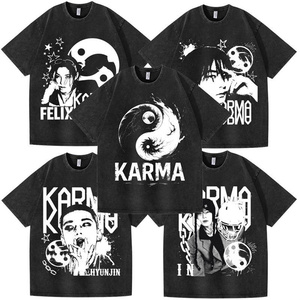เสื้อยืดลาย kpop starykids ล้างแล้ว<span class=keywords><strong>กรรม</strong></span>คุณภาพสูงสไตล์ INS แขนสั้นคอกลมแขนสั้น Felix bangchan hyujin Han i.n ของขวัญ - Product Image 1