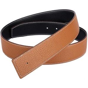 Ceinture formelle en cuir véritable, cuir de vache, noir uni avec surpiqûres blanches et intérieur marron - Product Image 6